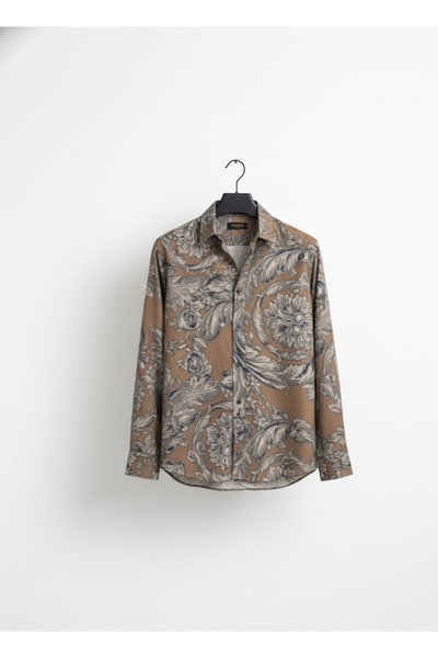 YusGos Long Sleeve Cotton Easy Iron Shawl Pattern Regular Fit Premium Men's Shirt