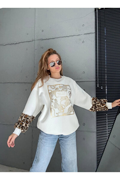 Binnaz Yılmaz Accessories Leopar kürk detaylı sweatshirt