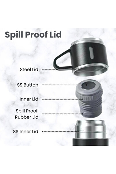 BASE Stainless steel thermos set with 3 cups 500ml insulated glass for hot and cold drinks BLACK