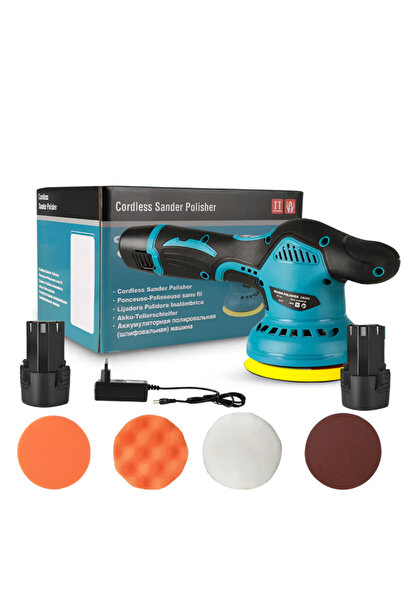 esimplu Aparat Polish Auto, 2 Acumulatori 12V, Fara fir, Portabil, 2500-5000 Rpm, 8 Viteze, Albastru/Negru