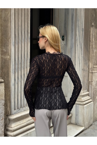 MAMAYAGA Women's Crew Neck Full Stretchy Lace Wrap-Around Sporty Stylish Design Asymmetrical Cut Night Blouse