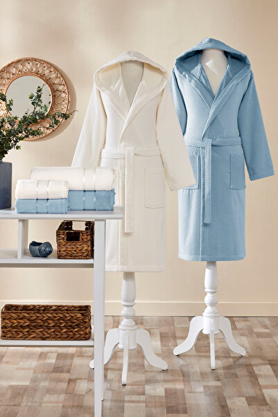 Özdilek Bright Kadife Aile Seti Krem-Mavi