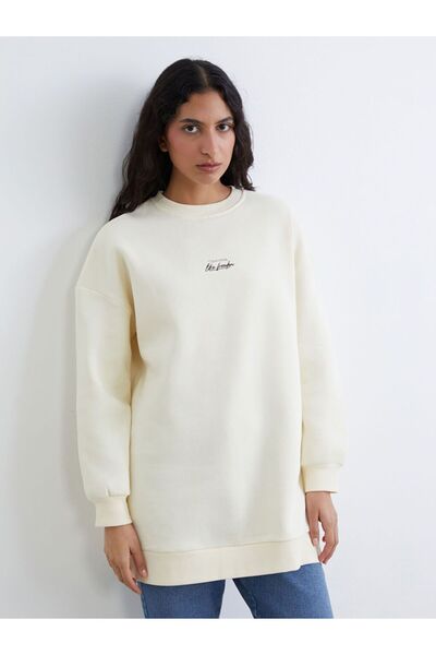 LC Waikiki Lcw Modest Embroidered Women's Thick Sweatshirt Tunic