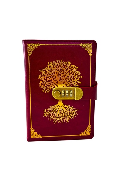 velve Tree of Life Diary, made of eco-leather, with number, Red-Gold, 22x15 cm