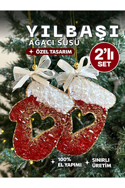 RAVVORA 2’li Set Kristal Dokulu El Yapımı Reçine Kalpli Noel Eldiveni Yılbaşı...