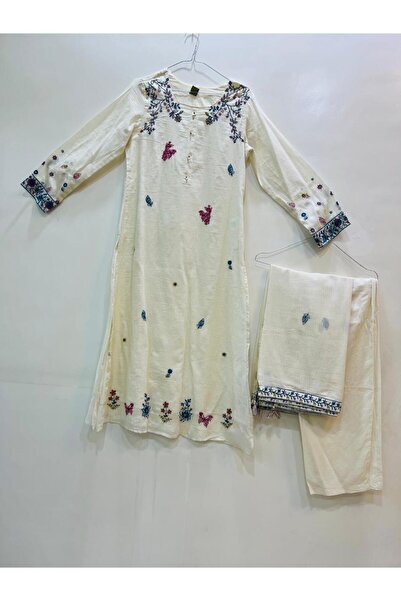 LEEM CLOTHINGS Women white or off-white embroidered three-piece Indian or Pakistani suit set