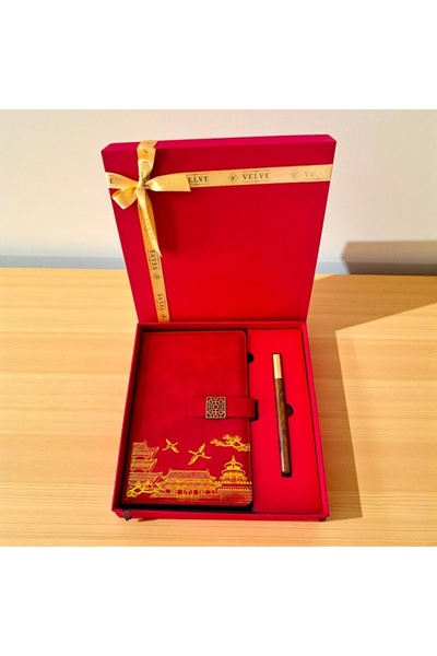 velve Oriental Notebook Set, with agenda and pen, in elegant box, Red
