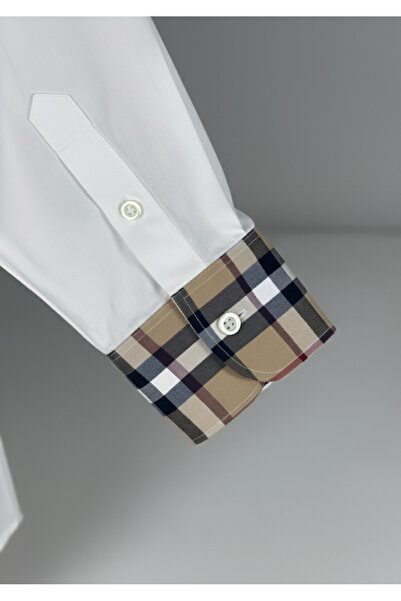 YusGos Women's Long Sleeve Easy Iron Cotton Satin Regular Plaid Detailed High Quality Premium Office Shirt