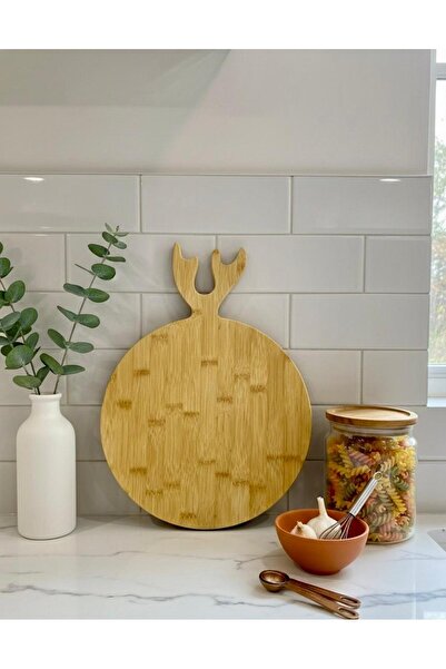 Berina home Geyikli Bambu Sunum Tahtası – Yuvarlak - En Büyük Boy 38 Cm | Doğ...