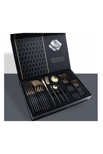 BASE Set of 24 elegant and refined cutlery with a luxurious BLACK and GOLD finish