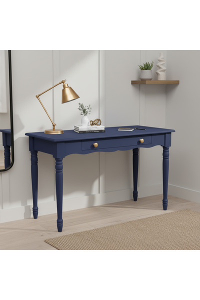 Wooding Mobilya 110 Cm Masif Lacivert Tornalı Çalışma Masası