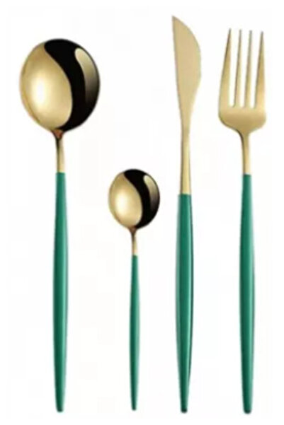 BASHAR 24-piece Portuguese style cutlery set - green and gold color