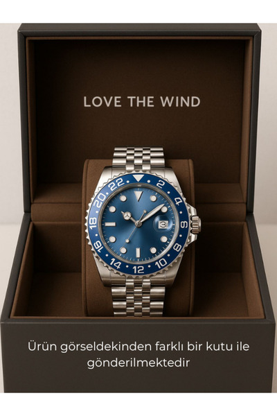 Love The Wind Sports Men's Wristwatch with Calendar - Silver Band & Blue Dial