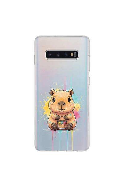 PrintiFy Samsung Galaxy S10 Plus ile Uyumlu Splash Kapibara Tasarımlı Şeffaf ...