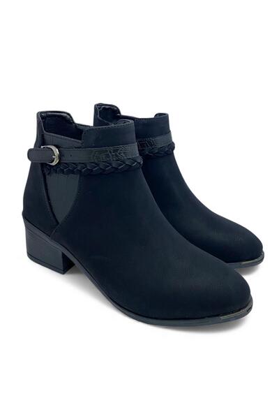 Desimod Women's Black Belt Detailed Side Zipper Boots
