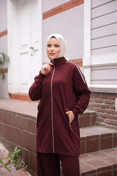 Wovi Women's Hijab Tracksuit Set Double Set with Zipper