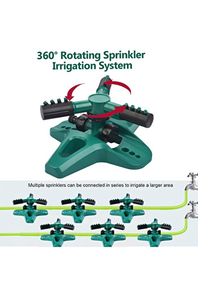 KEAGAN Garden Rotary Sprinkler with 3 Arms, 12 Spray Nozzles, 360 Degrees, Connectivity Accessories, Green