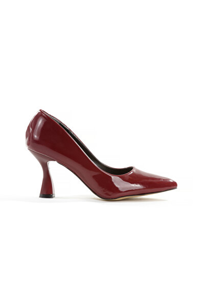 PAYZİN Stiletto Burgundy Patent Leather 7 cm Goblet Heel Round Toe Pointed Toe Closed
