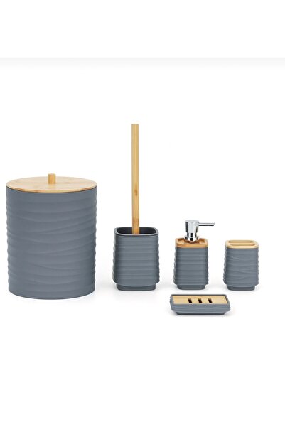 CEZVE HOME Olivia 5 Piece Grey Modern Acrylic Bathroom Set with Bamboo Lid