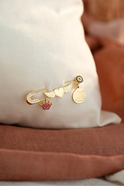 Silvano Jewelry 925 Ayar Gümüş Altın Kaplama Dualı Bebek İğnesi İsim Yazılabilen