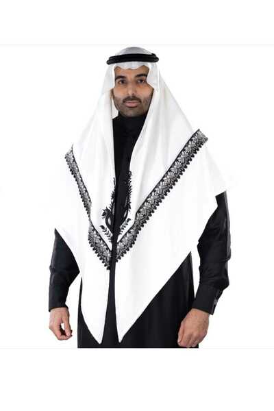 LaFont Bruges Elegant winter ghutra in white with black embroidery