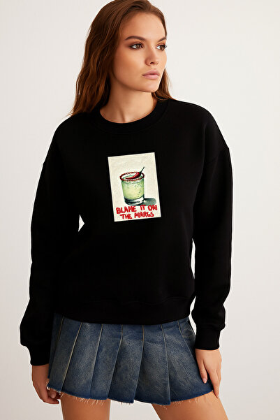 BLITZIST سترة مارغريتا مطبوع بقصة شبابية وياقة دائرية بثلاثة خيوط (مقاس S/M- ...