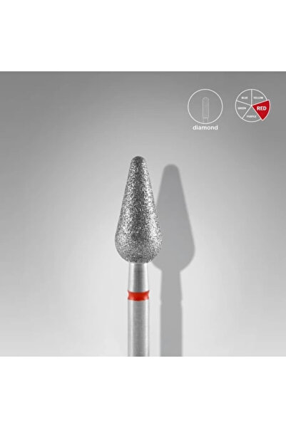 STALEKS Elmas Yuvarlanmış Armut Freze, Kırmızı, Çap 5 mm, Çalışma Kısmı 12 mm