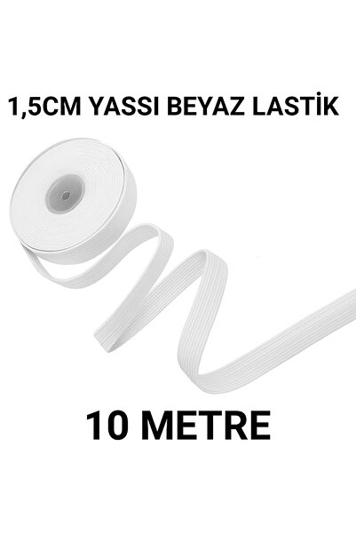 Atölye Doruk 1,5cm Beyaz Yassı Lastik-Bel, Paça, Don Lastiği-Yassı Geniş Last...