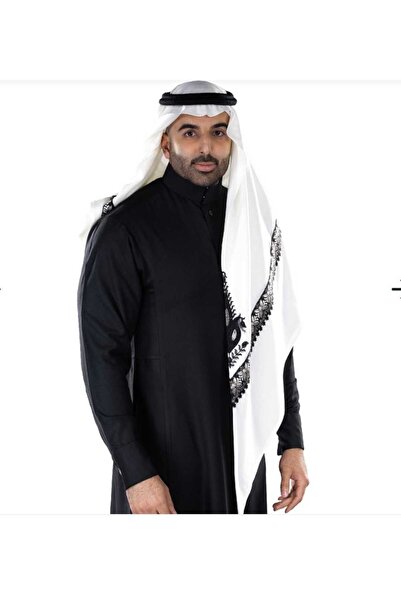 LaFont Bruges Elegant winter ghutra in white with black embroidery