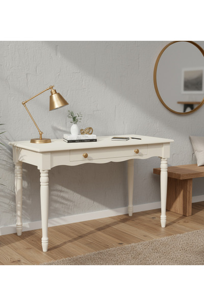 Wooding Mobilya 110 Cm Masif Krem Tornalı Çalışma Masası