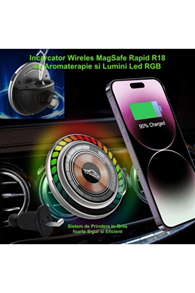 ElectroAZ Suport auto magnetic cu încărcare wireless de 20W și aromaterapie /...