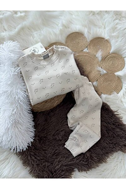 NOBLEKIDS Ninetynine Patterned Snap Fastener Baby Set – Bodysuit & Sweatpants, 100% Cotton Combed Cotton