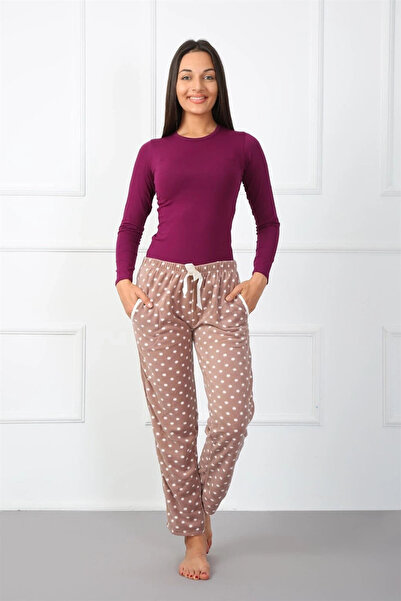 ALFA AKSESUAR 03 Ρούχα Φλις Πιτζάμες με Μονό Πάτο Καφέ