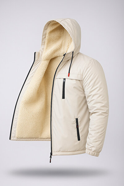 FASİON Men's Fur-Lined Winter Coat Jacket