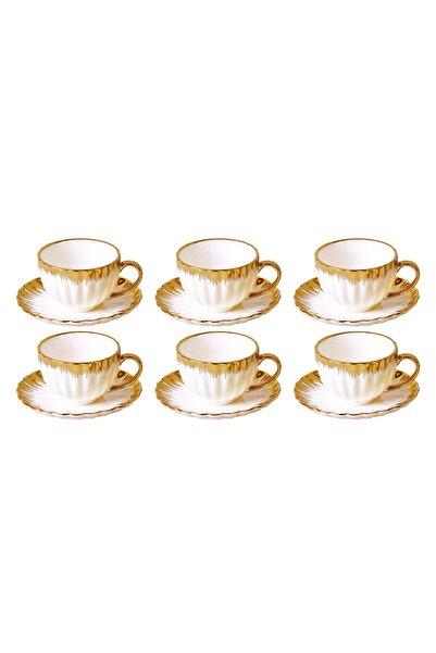 Vadi Enzo 6-Piece Luxury Gold Detailed Porcelain Coffee Cup Set