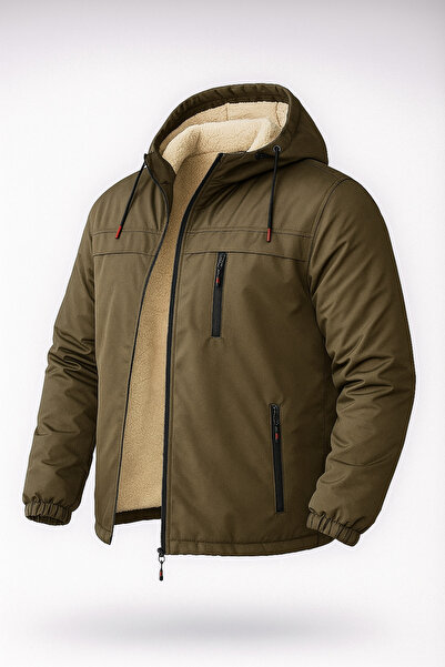 FASİON Men's Fur-Lined Winter Coat Jacket