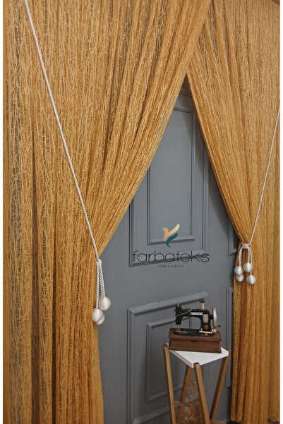 farbateks Mustard Yellow Broken Glass Right and Left Topcuklu Double-Breasted 3-Layer Pleated Tulle