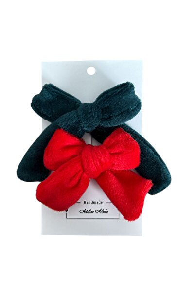 ATELIER ALEDA Set of 2 velvet bows, red and emerald green,
