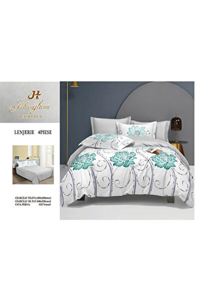 FIONNA.RO Superior Satin Cotton Bed Linen - Turquoise Flowers