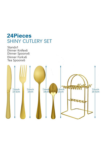 BASHAR 24-piece stainless steel cutlery set with gold hanging stand
