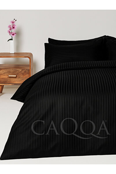CAQQA King Size / Double Size Black Striped Satin Hotel Duvet Cover Set |   220 cm X 240 cm |   Without Sheets