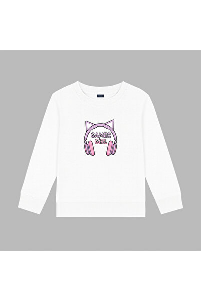 BLITZIST Gamer Girl Headphones Printed Youth Cut 3-Thread Crew Neck Sweatshirt (S/M- M/L Size)