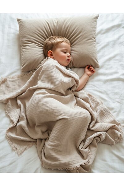 PAMUK HANIM 100% Cotton 4-Layer Muslin Baby Girl Boy Children's Blanket 130X130Cm/Beige