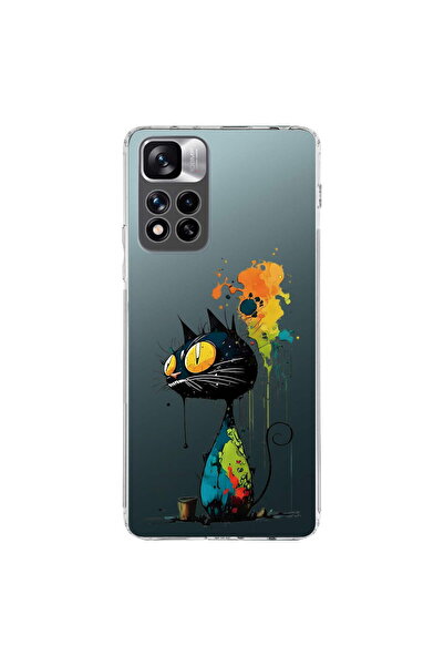 PrintiFy Xiaomi Redmi Note 11 Pro Plus 5G ile Uyumlu Splash Kedi Tasarımlı Şe...