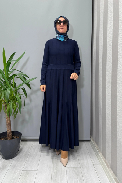MISS DALIDA Knitted Technical Knitwear Dress Navy Blue T25Pf-4001