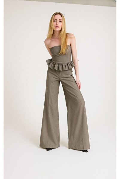 UNTIMELY Italian Suit Fabric Strapless Blouse & Wide Leg Pants Two-Piece Suit