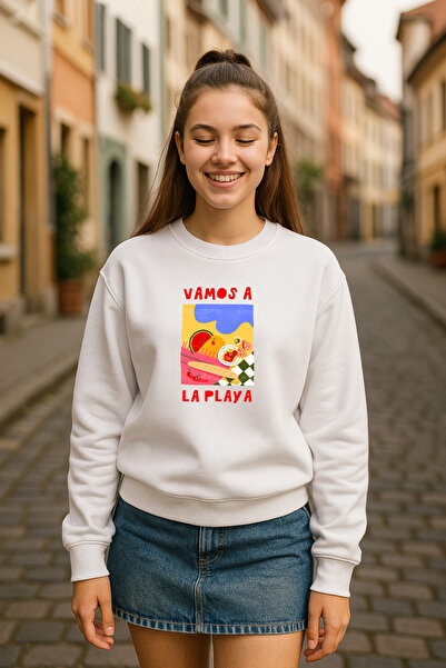 BLITZIST Vamos La Play Watercolor Printed Youth Cut 3-Thread Crew Neck Sweatshirt (S/M- M/L Size)