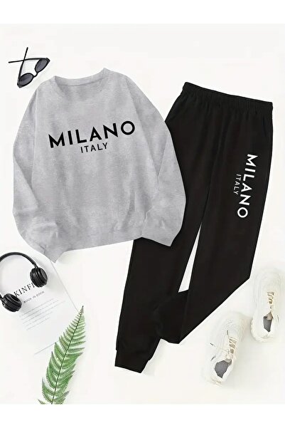 Massgai Unisex Milano Italy Printed Cotton Crew Neck Bottom-Top Tracksuit Set