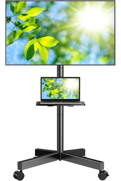 HYX حامل تلفزيون متنقل لأجهزة التلفزيون مقاس 23-60 بوصة، حامل أرضي متحرك، VESA حتى 400 × 400 مم، أسود