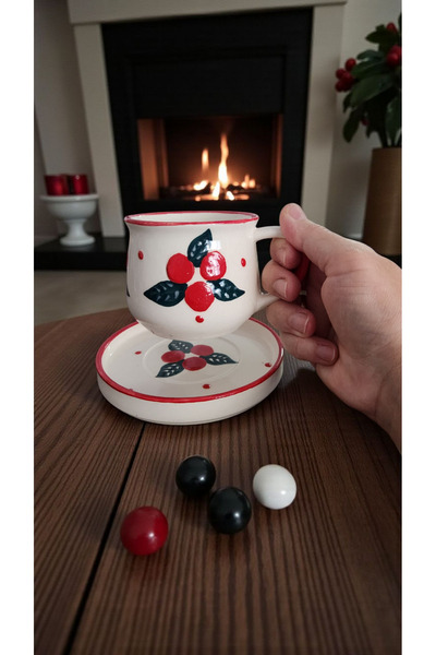 AyBİEN Berry Charm Yılbaşı Seramik Kupa,Kış Çiçeği Kırmızı Mevsim Kokina Finc...